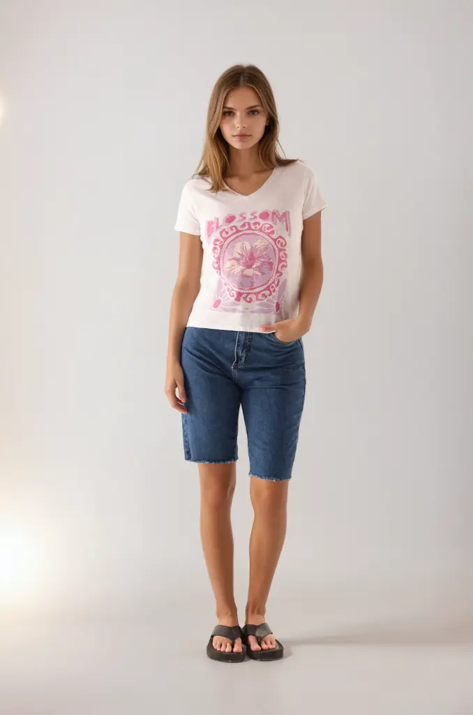 Gwen, Remera manga corta estampada (Blanco, S)