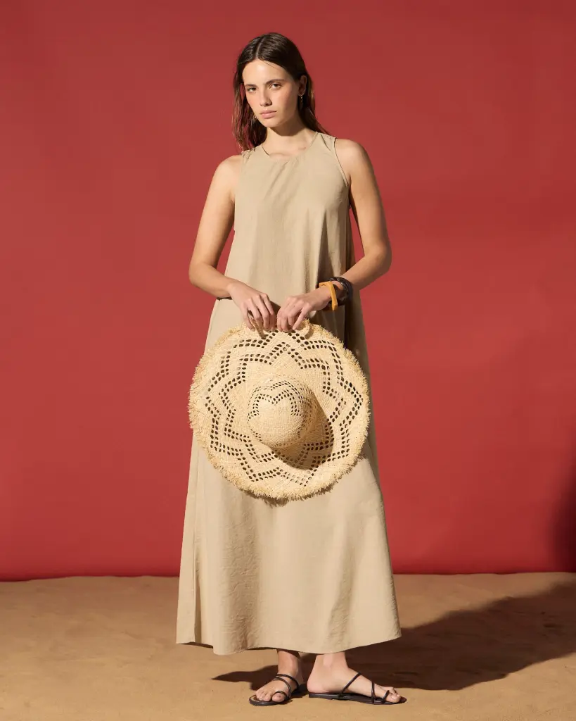 Elena, Vestido largo de lino (Beige, S)