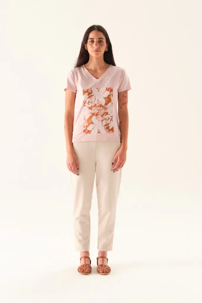 June, Remera manga corta con estampa (Blanco, S)