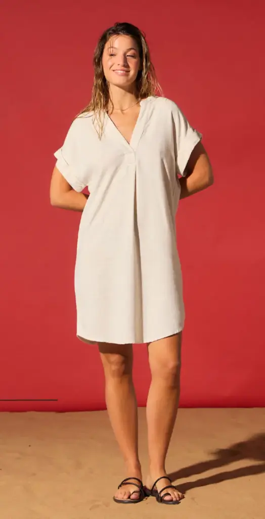 Malena, Vestido de lino escote en V (Negro, S)