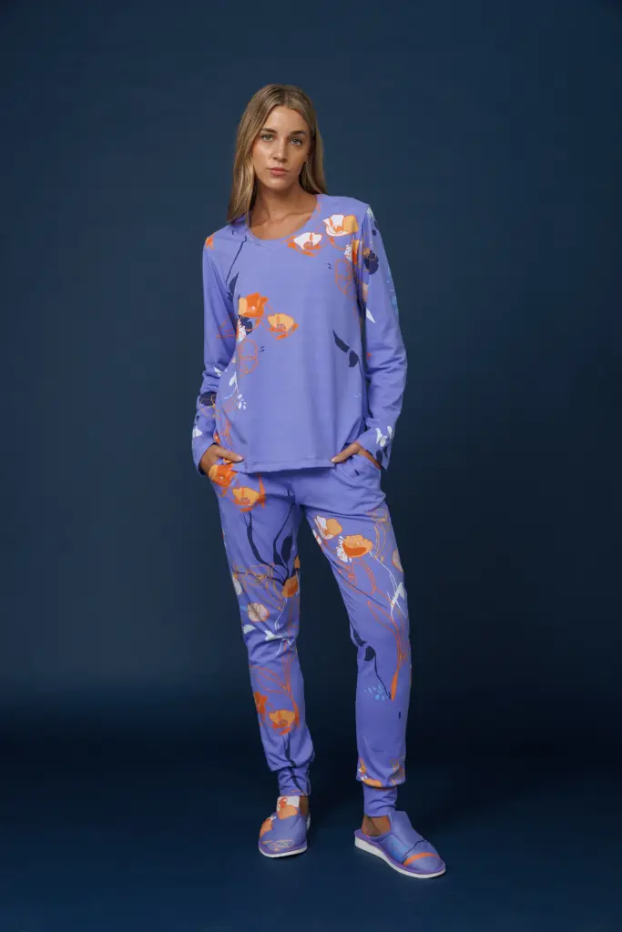 [13325] Ilusion, Pijama remera manga larga y babucha con bolsillos